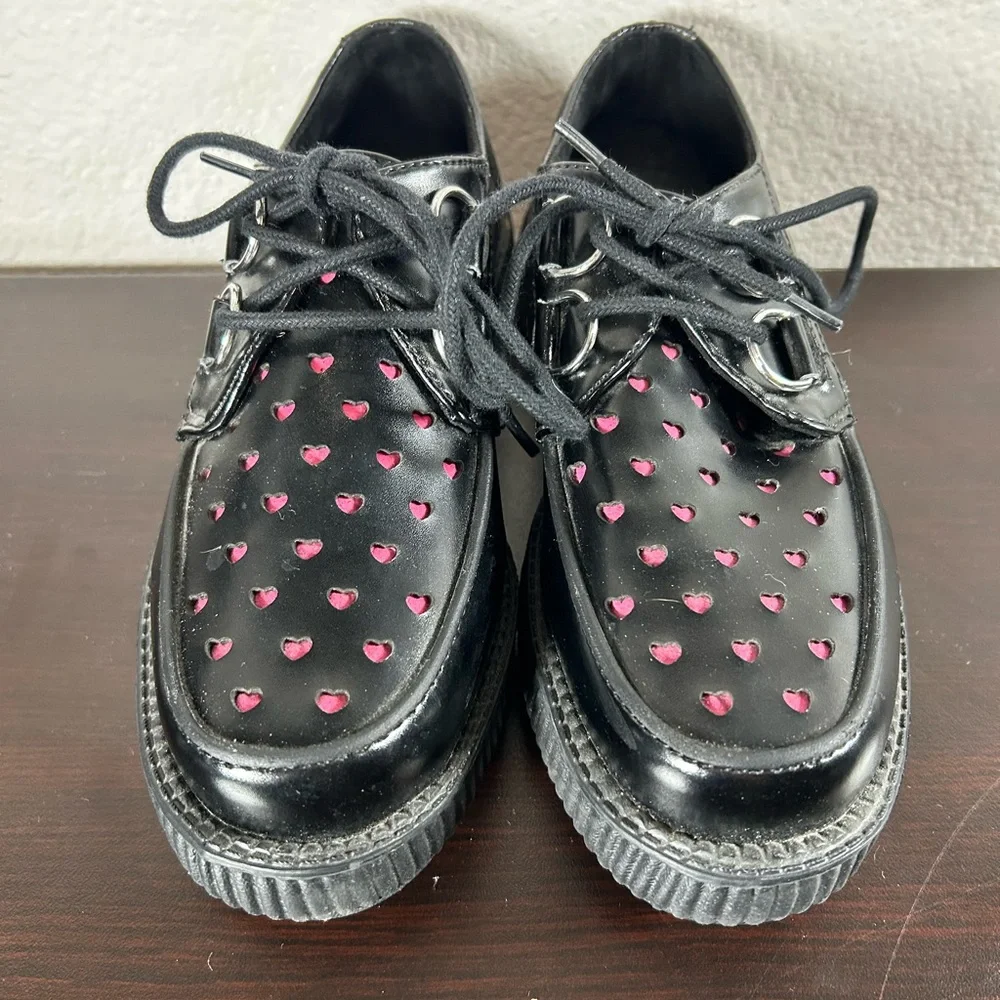 tuk Black Platform Creepers with Pink Heart Cutouts